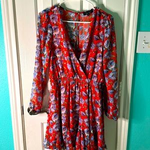 Red floral , sheer dress, size medium, excellent condition